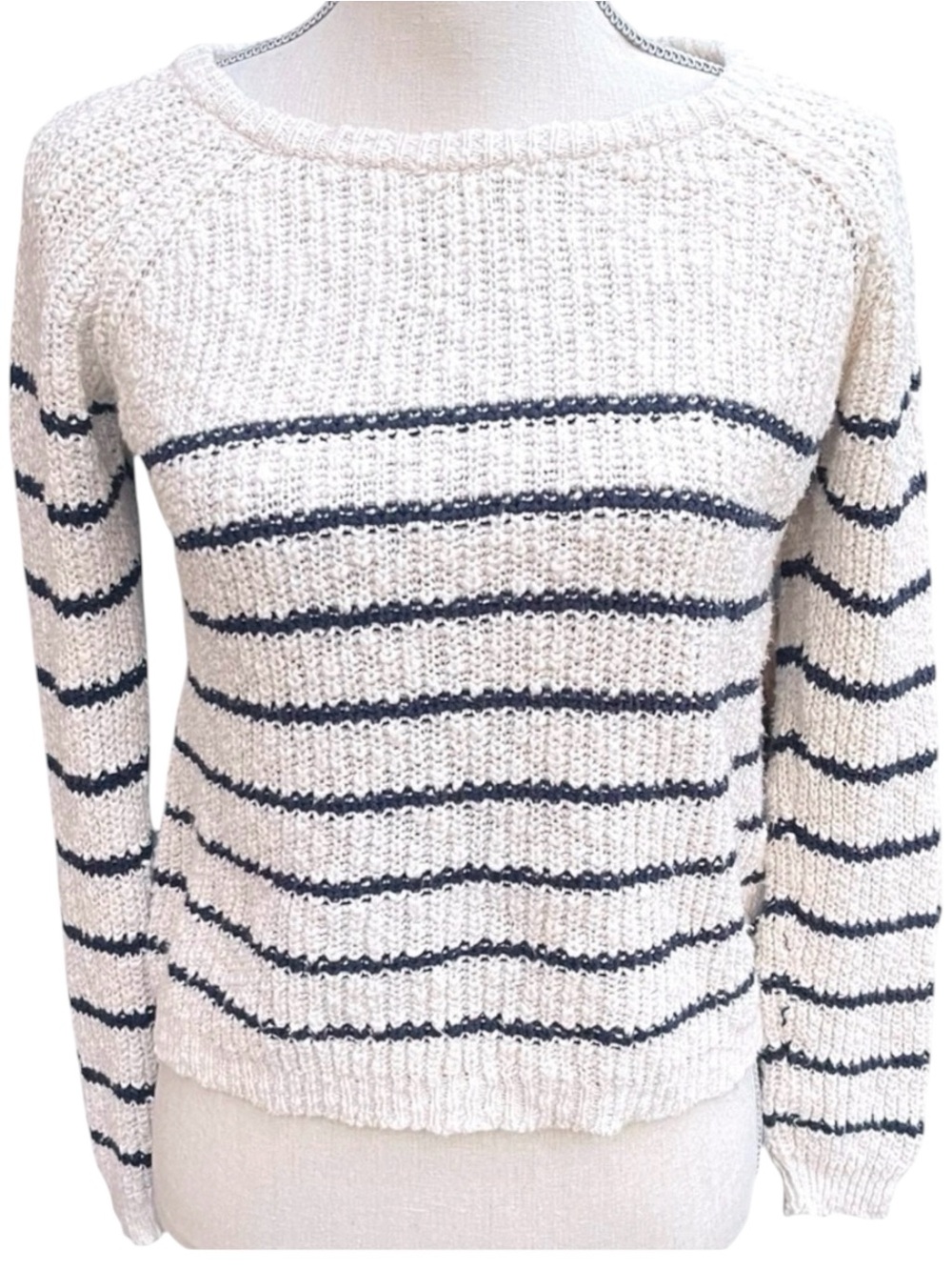 BY-BAR Amsterdam Off White/Blue James Pullover Stripe Cotton Blend Sweater (XS)